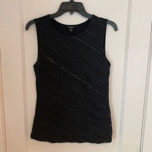 Ann Taylor Size S Blouse Black with Diagonal Sequin Detailing
